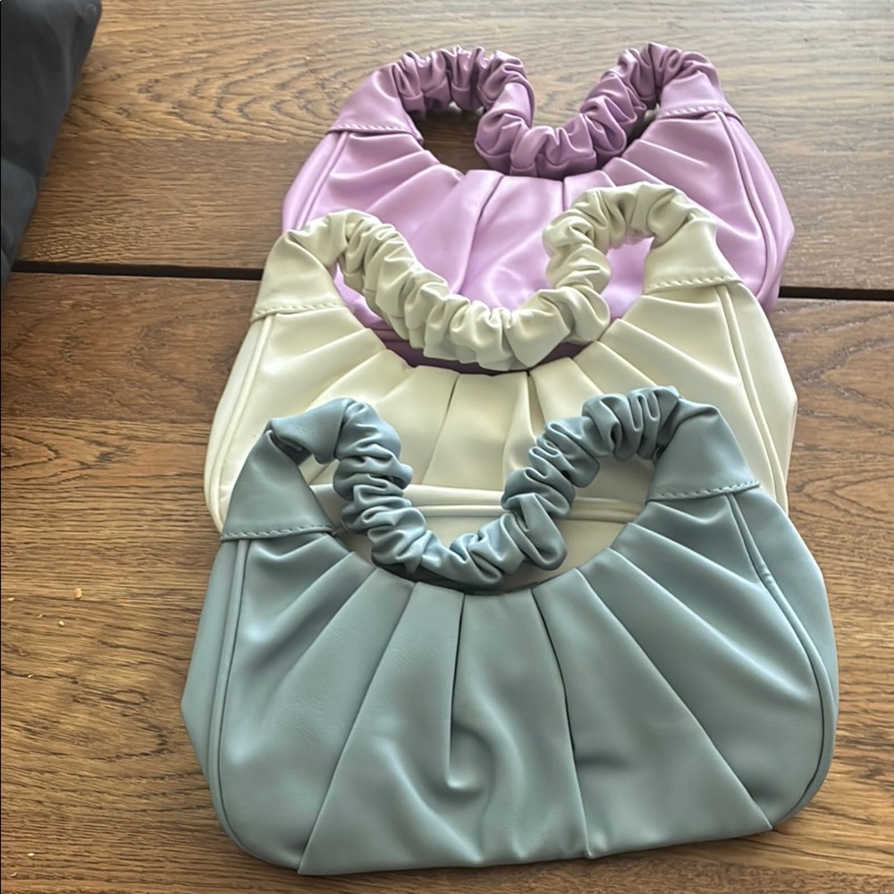 Bundle NWOT Elegant Women's Ruched Handbag Set - Purple, White, Blue Brand New